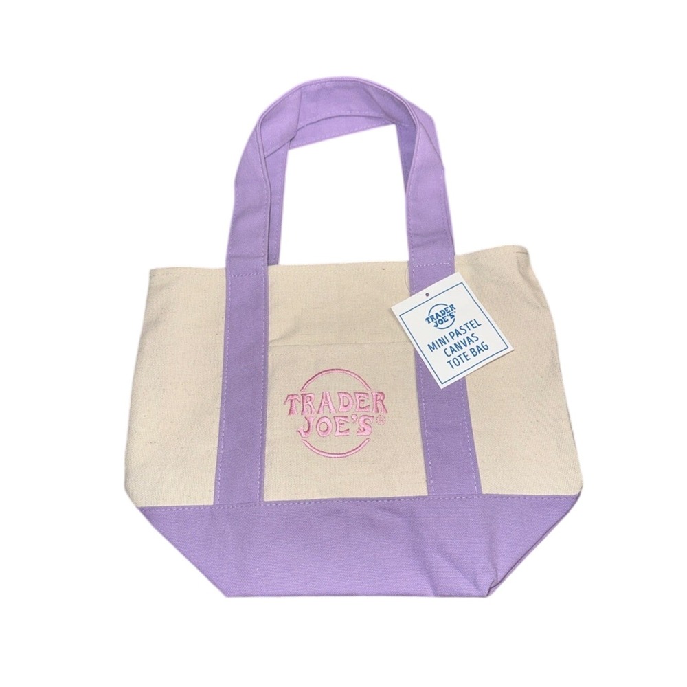 Trader Joe's Pastel Purple and Cream Canvas Tote Bag